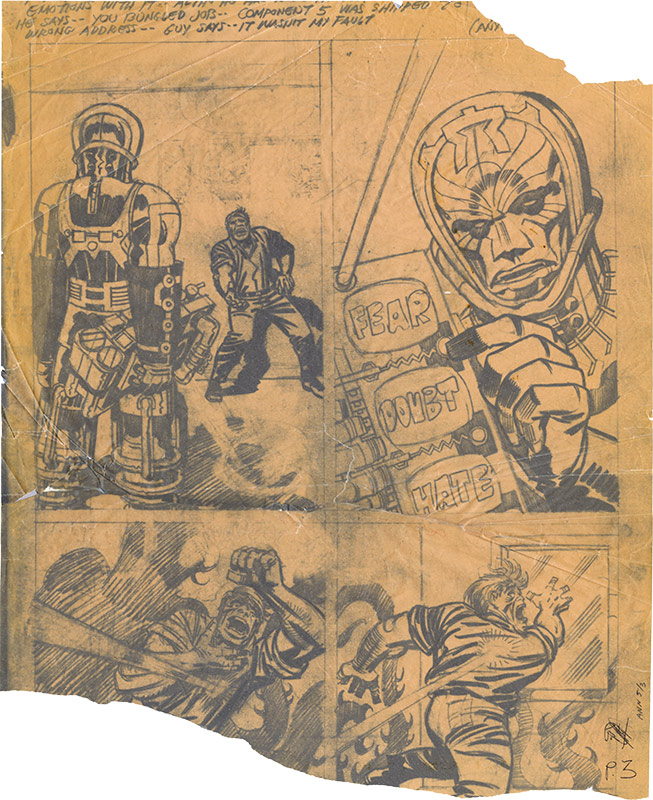 VacuuStat(?) of Jack Kirby's pencil art for page 3 of "Divide.. and Conquer!" Fantastic Four Annual 5, 1967